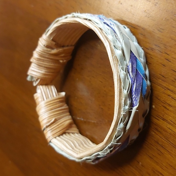 Artisan Handcrafted Woven Grass Straw Cuff Bracelet Eco-Friendly - Picture 2 of 7